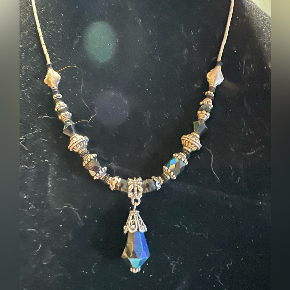 Vintage AB crystal with sterling beads on a tube bead chain necklace hook close